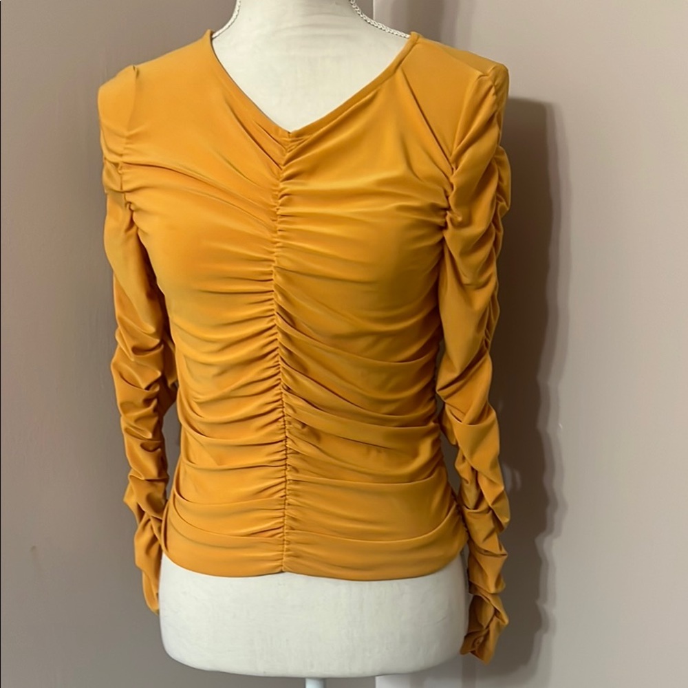 Express stretchy Elegant Mustard Ruched Women's Top